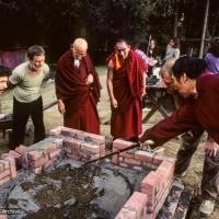 (09998_sl-3.JPG) Starting cremation stupa construction for the body of Lama Yeshe, Vajrapani Institute, California, March, 1984. Ricardo de Aratanha (photographer)