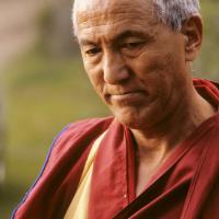 Click to view in our Image Gallery (10042_sl.JPG) Geshe Thinley, brother of Lama Yeshe. Cremation of Lama Yeshe at Vajrapani Institute, California in March of 1984. Photo by Ricardo de Aratanha.