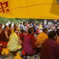 Click to view in our Image Gallery (10066_sl-3.JPG) Cremation of Lama Yeshe, Vajrapani Institute, California, 1984. Photo includes Robina Courtin, Yeshe Khadro (Marie Obst), Thubten Monlam, Bob Alcorn, Roger Wheeler, Max Mathews, Geshe Thinley, Nick Ribush, Geshe Sopa, Geshe Gyeltsen, and Lama Zopa Rinpoche. Ricardo de Aratanha (photographer)