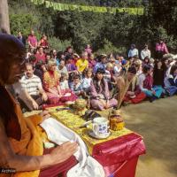 Click to view in our Image Gallery (10067_sl.JPG) Zong Rinpoche at the cremation of Lama Yeshe at Vajrapani Institute, California in March of 1984. Photo by Ricardo de Aratanha.