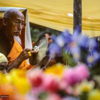 Click to view in our Image Gallery (10072_sl.JPG) Zong Rinpoche at the cremation of Lama Yeshe at Vajrapani Institute, California in March of 1984. Photo by Ricardo de Aratanha.