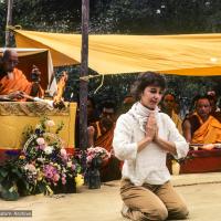 Click to view in our Image Gallery (10083_sl-3.JPG) An attendee is chosen to light the fire, cremation of Lama Yeshe, Vajrapani Institute, California, 1984. Ricardo de Aratanha (photographer)