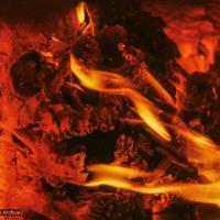 Click to view in our Image Gallery (10137_sl.JPG) Flaming skull of Lama Yeshe. Cremation of Lama Yeshe at Vajrapani Institute, California in March of 1984. Photo by Ricardo de Aratanha.