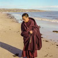 (10194_ng.JPG) Lama Zopa Rinpoche at the beach, Adelaide, Australia, 1983. Photos taken and donated by Wendy Finster.