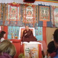 (10235_ng.JPG) Lama Yeshe giving final teaching at Kopan Monastery, Nepal, 1983. Photo by Wendy Finster.