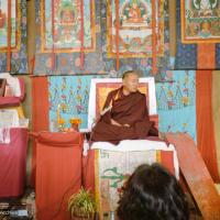 (10236_ng.JPG) Lama Yeshe giving final teaching at Kopan Monastery, Nepal, 1983. Photo by Wendy Finster.