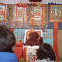 Click to view in our Image Gallery (10246_ng.JPG) Lama Yeshe giving final teaching at Kopan Monastery, Nepal, 1983. Photo by Wendy Finster.