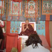 Click to view in our Image Gallery (10247_ng.JPG) Lama Yeshe giving final teaching at Kopan Monastery, Nepal, 1983. Photo by Wendy Finster.