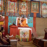 (10248_ng-3.JPG) Lama Zopa Rinpoche doing puja (ritual practice) for Lama Yeshe at Kopan Monastery, Nepal, 1983. Photo by Wendy Finster.