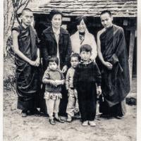 (11695_ud-3.psd) Pema Gyalpo, sister of H.H. Dalai Lama who ran TCV (next to Rinpoche), Jhamba (in front of her), Tibetan Children's Village, Dharamsala, India, 1973.