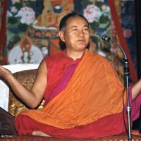 (11790_pr-3.psd) Lama Yeshe teaching at Second Dharma Celebration , Ashoka Hotel, New Delhi, India, 1982. Bill Kane (photographer)