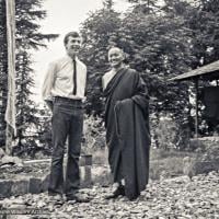 Peter Kedge and Lama Yeshe, Tushita Meditation Center, 1973.    “Tushita was truly a place for retreat, with Ling Rinpoche and Geshe Rabten as neighbors and other geshes engaged in retreats for years at a time living on the property itself."