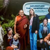 (12544_pr-3.psd) From the right: Shasta Wallace in poncho, unknown person with child, Lama Yeshe, Judy Weitzner, Louis Gross in blue jacket (Sharon Gross' husband), Doren Harper in dark blue jacket far right, unknown person with child, Disneyland, CA, 1977. Judy Weitzner (donor)