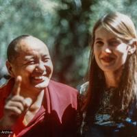 (12548_pr-3.psd) Lama Yeshe and Judy Weitzner on the land of Vajrapani Institute, CA, 1977. Judy Weitzner (donor)