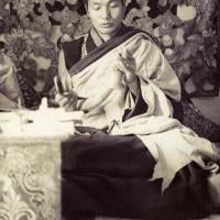 (15064_pr-2.psd) Lama Yeshe doing puja (spiritual practice) in the "old gompa" (shrineroom), Kopan Monastery, 1970.