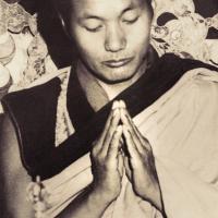 (15066_pr-2.psd) Lama Yeshe doing puja (spiritual practice) in the "old gompa" (shrine room), Kopan Monastery, 1970.