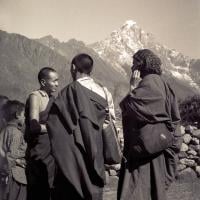 (15079_ng-3.psd) Lama Yeshe and Lama Zopa Rinpoche with Jean Michael Cerveau, Lawudo, 1970. Photo by Terry Clifford.