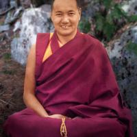 Click to view in our Image Gallery (15125_pr.psd) Lama Yeshe, Chenrezig Institute, Australia, 1975. Photo by Tony Duff, retouching by David Zinn.