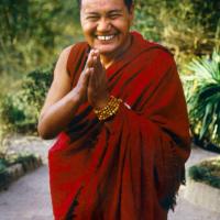 (15130_pr.psd) Lama Yeshe, Kopan Monastery, Nepal, 1981. Photo by Merry Colony, restoration by David Zinn.