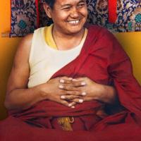 Click to view in our Image Gallery (15131_sl.psd) Lama Yeshe, Kopan Monastery, Nepal, 1982. Unknown photographer, retouching by David Zinn.
