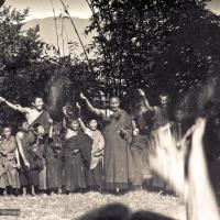 Click to view in our Image Gallery (15154_ng.psd) Lama Yeshe leading a Dharma celebration at Kopan along with the Mount Everest Center students, 1972.