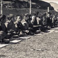 Click to view in our Image Gallery (15157_ng.psd) Mount Everest Centre students having lunch at Kopan Monastery, Nepal, 1972.