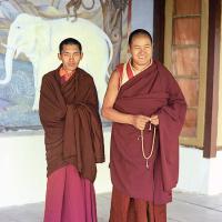 (15180_ng.psd) Lama Yeshe and Lama Zopa Rinpoche on the veranda at Tushita Retreat Center, 1973. In 1972, along with a few of their Western students, Lamas Yeshe and Zopa bought an old colonial house on a hill above McLeod Ganj (in Dharamsala, India), and there founded Tushita Retreat Centre. (It was later renamed Tushita Meditation Centre.) Tushita means 'The Place of Joy', the pure land of the coming Buddha Maitreya.