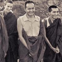 (15201_ng.psd) Anila Ann, Lama Yeshe and Lama Zopa Rinpoche in group photos from the Fourth Meditation Course, Kopan Monastery, Nepal,1973