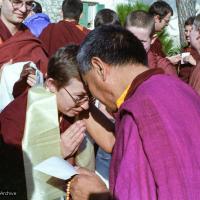 (15241_ng.tif) Lama Yeshe addressing western monks and nuns at Istituto Lama Tsongkhapa, Italy, 1983. Photos donated by Merry Colony.