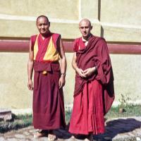 (15482_sl.psd) Lama Yeshe and Nick Ribush after his ordination in Bodhgaya, India, 1974.