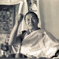 Lama Yeshe teaching in the gompa (shrineroom) at Kopan Monastery, Nepal, 1974. Photo by Ursula Bernis.