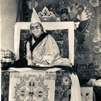 (15541_pr-2.psd) H.H. Dalai Lama giving the Kalachakra empowerment in Bodhgaya, India, 1974. Lama Yeshe and Lama Zopa Rinpoche attended this event with many of their students. Photo donated by Dan Laine, photographer unknown.