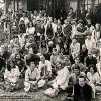 (15567_pr-2.psd) Photo from a course at Tushita Retreat Centre, Dharamsala, India, in June of 1975, taught by Geshe Rabten and translated by Gonsar Tulku. Geshe Rabten is seated and Gonsar Tulku is standing to the right of him. Many of Lama's students are in the group including Ursula Bernis, Steve Malasky (Steve Pearl), Massimo Corona, and Piero Cerri. Photo by Dan Laine.