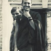 (15842_pr.psd) Nick Ribush (with Harry Luke behind him), Kopan Monastery, Nepal, 1974.