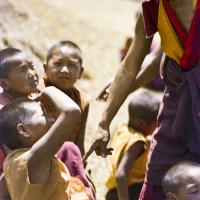 (15878_sl.psd) Lama Lhundrup teaching debating to the Mount Everest Center students, Kopan Monastery, Nepal, 1974.