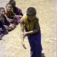 (15879_sl.psd) Mount Everest Center students learning debating, Kopan Monastery, Nepal, 1974.