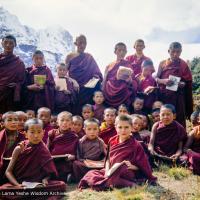 (15880_sl.tif) Mount Everest Center students at Lawudo Retreat Center, Nepal, 1974.