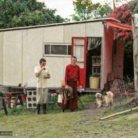 (15898_ng.psd) The old shed where Anila Ann lived during the early days at Chenrezig Institute, Australia, 1975. Charlie Topp is on the left.