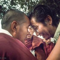 (15900_sl.tif) Lama Yeshe with Jampa Trinley, 1975. Kelsang Puntsog Rinpoche, the son of Lama Yeshe's old friend Jampa Trinley, was later recognized to be the reincarnation of Geshe Ngawang Gendun, one of Lama's teachers. In January 1975 he was enthroned at Kopan Monastery, Nepal, after which he became known to all as Yangsi Rinpoche.