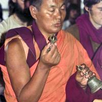 (15917_ng.psd) Lama Yeshe doing puja, 1975. From the collection of images of Lama Yeshe, Lama Zopa Rinpoche and the Sangha during a month-long course at Chenrezig Institute, Australia.