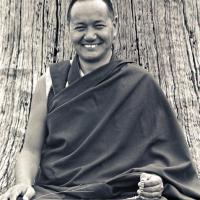 (15961_ng.tif) Portrait of Lama Yeshe, 1975. With the idea of commissioning a statue of Lama Yeshe, Mummy Max (Max Matthews) arranged for a series of shots taken just of his head from every angle, as well as photos of Lama in meditation posture. Photo taken on Saka Dawa (the celebration of Buddha's birth, enlightenment, and death) at Chenrezig Institute, Australia, 1975. Photo donated by Wendy Finster.