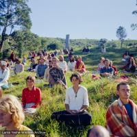 (15966_ng.tif) On Saka Dawa (the celebration of Buddha's birth, enlightenment, and death), Lama Yeshe asked everyone to come outside after a Guru Puja for a meditation on the hill behind the gompa. Chenrezig Institute, Australia, May 25, 1975. Photo by Wendy Finster.