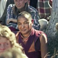 (15968_ng.psd) Lama Yeshe with the students, 1975. On Saka Dawa (the celebration of Buddha's birth, enlightenment, and death), Lama Yeshe asked everyone to come outside after a Guru Puja for a meditation on the hill behind the gompa. Chenrezig Institute, Australia, May 25, 1975. Photo by Wendy Finster.