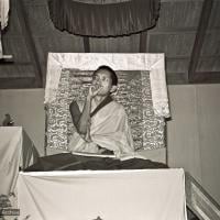 (15980_ng.psd) Lama Zopa teaching, 1975. From the collection of images of Lama Yeshe, Lama Zopa Rinpoche and their students during a month-long course at Chenrezig Institute, Australia.