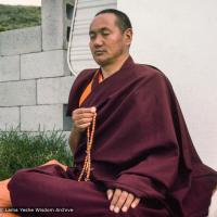 Lama Yeshe meditating during the month-long course at Chenrezig Institute, Australia, 1975.