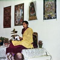 (16000_pr.psd) Lama Zopa Rinpoche teaching. In 1975, the lamas returned to Louie-Bob Wood's Bodhicitta Center in Brown County, Indiana, for a two-week course.