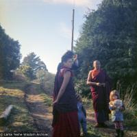 (16733_ng.tif)  Lama Yeshe and Yeshe Khadro (Marie Obst) visiting the Dandenong Ranges near Melbourne, Australia with Peter Stripes and his two eldest children, 1976.