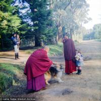 (16735_ng.tif)  Lama Yeshe and Yeshe Khadro (Marie Obst) visiting the Dandenong Ranges near Melbourne, Australia with Peter Stripes and his two eldest children, 1976.