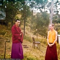 16776_pr-2.JPG) Lama Zopa Rinpoche and Jhampa Zangpo (Mark Shaneman) at Chenrezig Institute, 1976.