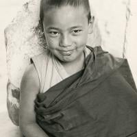 (16778_pr.psd) Thubten Lodro, a Mount Everest Center novice, Kopan Monastery, Nepal, 1976. Lama Yeshe sent photos of the MEC students all around the world and also took photos with him on tour in an attempt to raise funds for them. "Mummy" Max Mathews had a photo taken of each of them and had a group photo made into a poster.